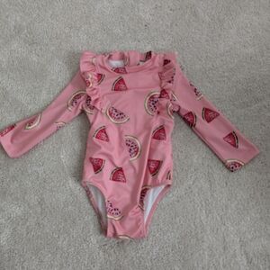 Pink Watermelon 12M Baby Long Sleeve Swimsuit